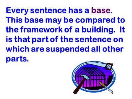 Every sentence has a base. This base may be compared to the framework of a building. It is that part of the sentence on which are suspended all other parts.