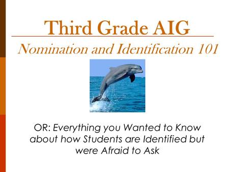 Third Grade AIG Nomination and Identification 101 OR: Everything you Wanted to Know about how Students are Identified but were Afraid to Ask.
