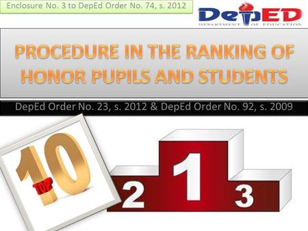 PROCEDURE IN THE RANKING OF HONOR PUPILS AND STUDENTS