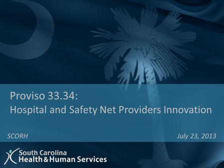 July 23, 2013 Proviso 33.34: Hospital and Safety Net Providers Innovation SCORH.