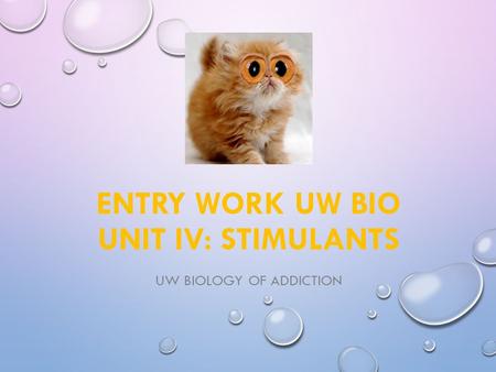 ENTRY WORK UW BIO UNIT IV: STIMULANTS UW BIOLOGY OF ADDICTION.