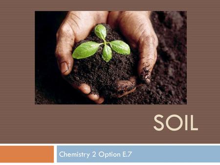 SOIL Chemistry 2 Option E.7. Soil Salinization (E.7.1)  Soil Salinization is the affect of soluble soil drawing up salts from beneath the Earth’s underground.