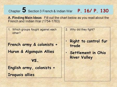 Chapter 5 Section 3 French & Indian War P. 16/ P. 130