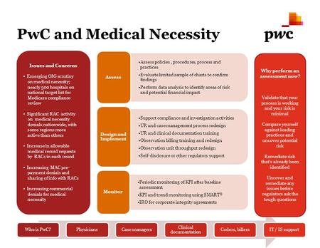 PwC and Medical Necessity Issues and Concerns Emerging OIG scrutiny on medical necessity; nearly 500 hospitals on national target list for Medicare compliance.