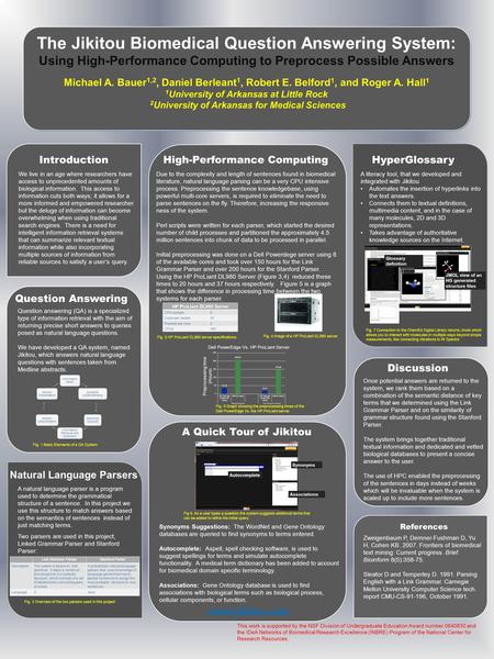 The Jikitou Biomedical Question Answering System: Using High-Performance Computing to Preprocess Possible Answers Michael A. Bauer 1,2, Daniel Berleant.