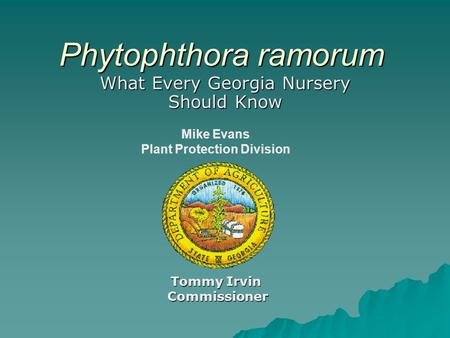 Phytophthora ramorum What Every Georgia Nursery Should Know Tommy Irvin Commissioner Commissioner Mike Evans Plant Protection Division.