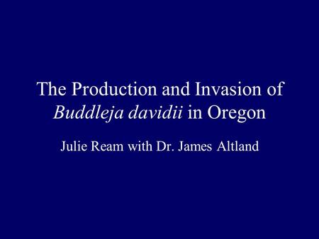 The Production and Invasion of Buddleja davidii in Oregon Julie Ream with Dr. James Altland.