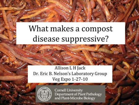 What makes a compost disease suppressive? Allison L H Jack Dr. Eric B. Nelson’s Laboratory Group Veg Expo 1-27-10.
