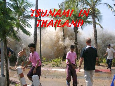 TSUNAMI IN THAILAND. DISASTER An earthquake happened in the sea of Thailand in the 26 of December of 2004. Later a very big tsunami hit Thailand with.