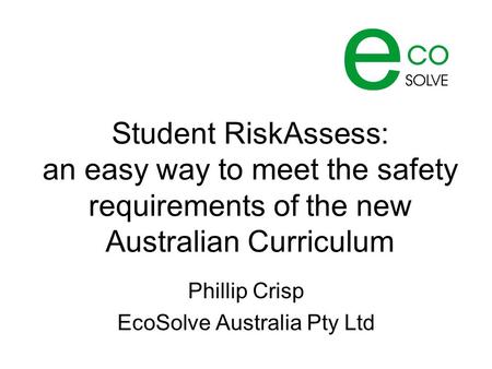 Phillip Crisp EcoSolve Australia Pty Ltd