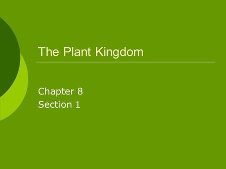 The Plant Kingdom Chapter 8 Section 1. Key Terms  What characteristics do all plants share?  What do plants need to live successfully on land?  How.