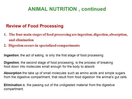 ANIMAL NUTRITION , continued