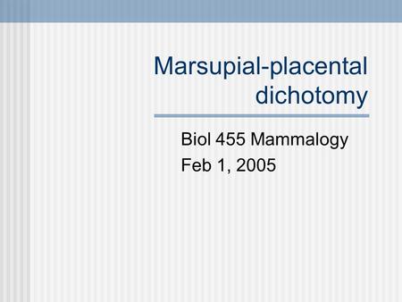 Marsupial-placental dichotomy Biol 455 Mammalogy Feb 1, 2005.