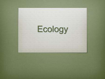 Ecology. Ecology  The study of the interactions of organisms with their physical environment.