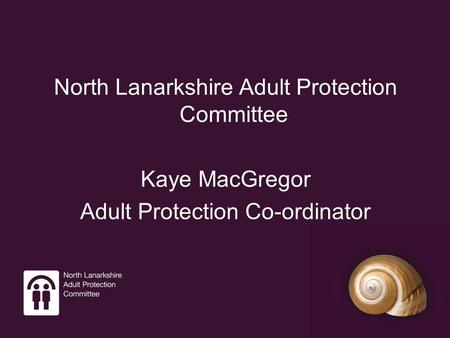 North Lanarkshire Adult Protection Committee Kaye MacGregor Adult Protection Co-ordinator.