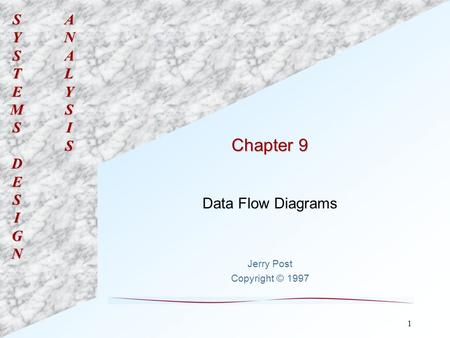 SYSTEMSDESIGNANALYSIS 1 Chapter 9 Data Flow Diagrams Jerry Post Copyright © 1997.