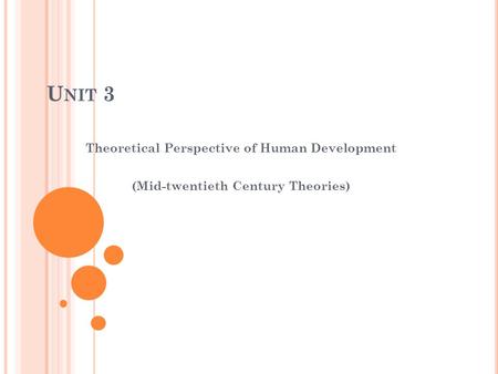 U NIT 3 Theoretical Perspective of Human Development (Mid-twentieth Century Theories)