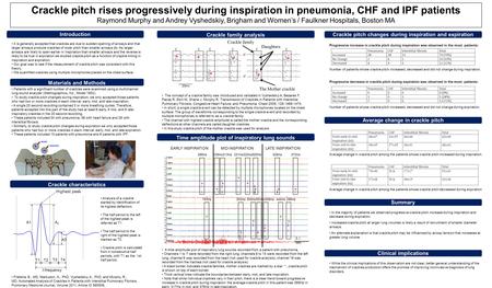 Crackle pitch rises progressively during inspiration in pneumonia, CHF and IPF patients Raymond Murphy and Andrey Vyshedskiy, Brigham and Women’s / Faulkner.