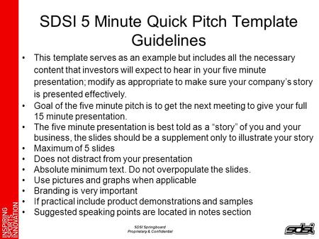 SDSI 5 Minute Quick Pitch Template Guidelines