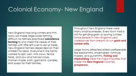 Colonial Economy- New England