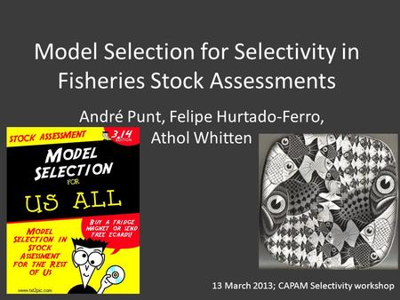 Model Selection for Selectivity in Fisheries Stock Assessments André Punt, Felipe Hurtado-Ferro, Athol Whitten 13 March 2013; CAPAM Selectivity workshop.
