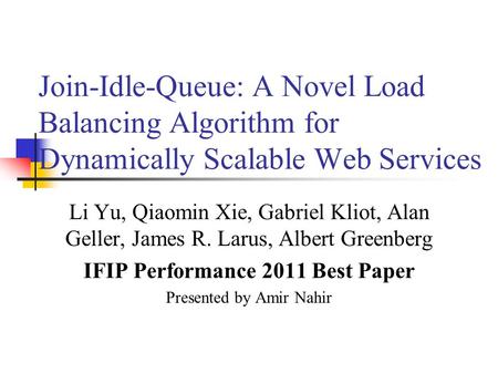 IFIP Performance 2011 Best Paper