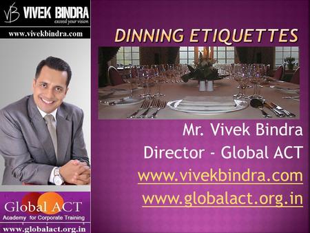 Mr. Vivek Bindra Director - Global ACT www.vivekbindra.com www.globalact.org.in.