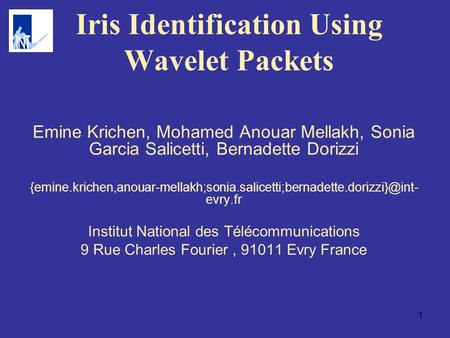 1 Iris Identification Using Wavelet Packets Emine Krichen, Mohamed Anouar Mellakh, Sonia Garcia Salicetti, Bernadette Dorizzi