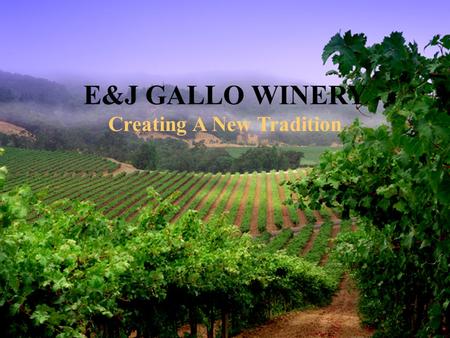 E&J GALLO WINERY Creating A New Tradition  The E&J Gallo Winery is the largest winery in the US. 2 nd in the world.  Gallo wines account for one in.