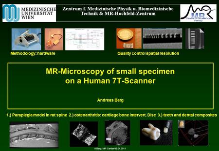 Zentrum f. Medizinische Physik u. Biomedizinische Technik & MR-Hochfeld-Zentrum MR-Microscopy of small specimen on a Human 7T-Scanner Andreas Berg A.Berg,