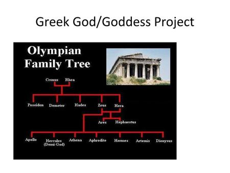 Greek God/Goddess Project. What you need to do: You will conduct research about the God/Goddess or Muse you select. You will need to find out family history.