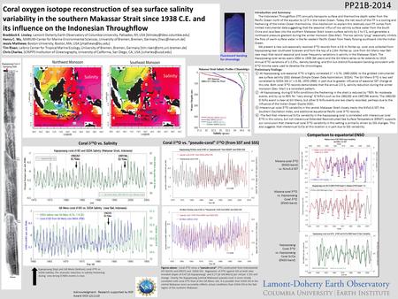 Coral oxygen isotope reconstruction of sea surface salinity variability in the southern Makassar Strait since 1938 C.E. and its influence on the Indonesian.