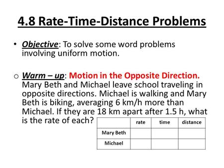 4.8 Rate-Time-Distance Problems