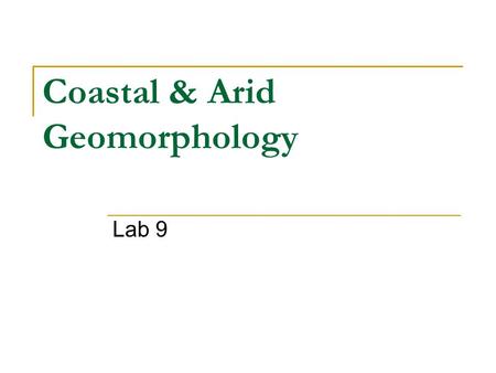 Coastal & Arid Geomorphology Lab 9. Coastal Geomorphology Concepts Principal Forces for Erosion (5) Landforms Barrier Island/Lagoon Barrier Spit Beach.