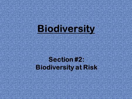 Biodiversity Section #2: Biodiversity at Risk. Extinctions changes in Earth’s climate & ecosystems have caused the extinction of about ½ the species on.