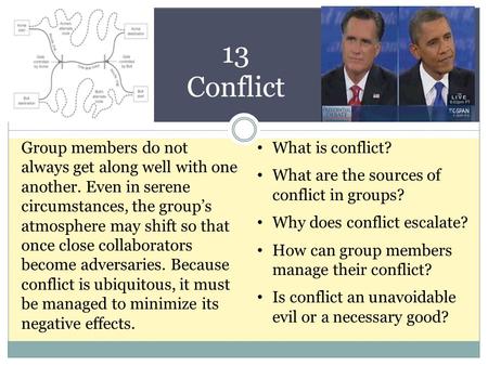 13 Conflict Group members do not always get along well with one another. Even in serene circumstances, the group’s atmosphere may shift so that once close.
