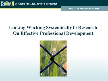 Linking Working Systemically to Research On Effective Professional Development.