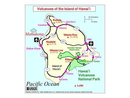 Mahukona Pacific Ocean. fault scarps motion of south flank Kilauea Volcano and its Active Rift Zones, moving 2 cm/year Kilauea Halemaumau Caldera Mauna.