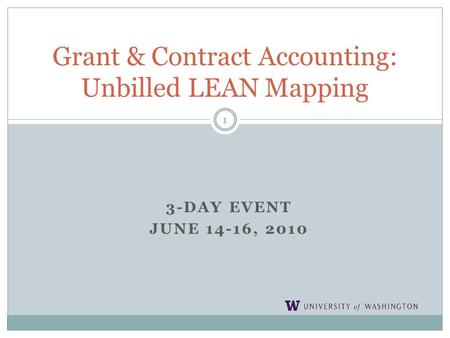 3-DAY EVENT JUNE 14-16, 2010 1 Grant & Contract Accounting: Unbilled LEAN Mapping.