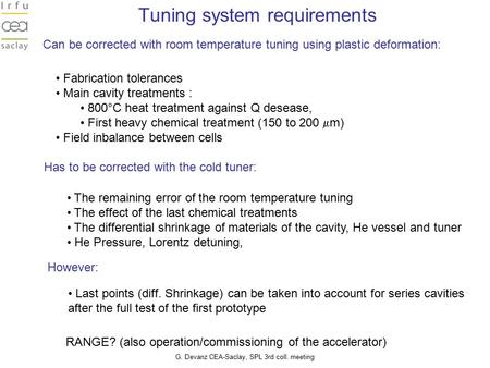 Tuning system requirements