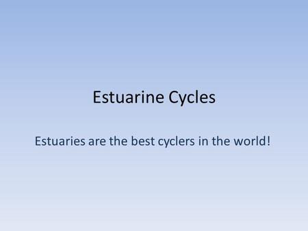 Estuarine Cycles Estuaries are the best cyclers in the world!