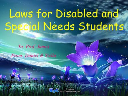 Laws for Disabled and Special Needs Students To: Prof. James From: Daniel & Stella.
