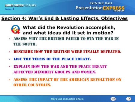 Section 4: War’s End & Lasting Effects, Objectives