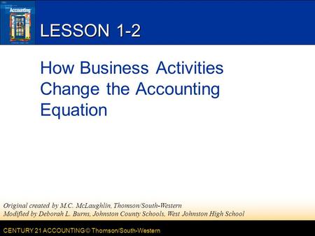 LESSON 1-2 How Business Activities Change the Accounting Equation