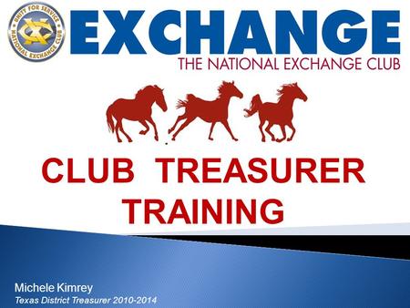 CLUB TREASURER TRAINING Michele Kimrey Texas District Treasurer 2010-2014.