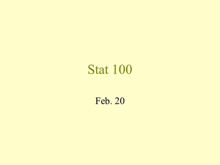 Stat 100 Feb. 20. Stat 100 Read Ch. 15; Try 1-5, 7, 14, 17, 18, 21, 25 Read Chapter 16.