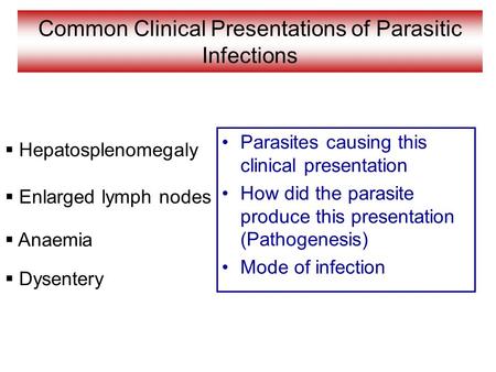 Common Clinical Presentations of Parasitic Infections