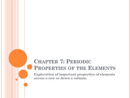 C HAPTER 7: P ERIODIC P ROPERTIES OF THE E LEMENTS Exploration of important properties of elements across a row or down a column.