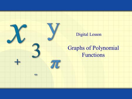 Graphs of Polynomial Functions Digital Lesson. Copyright © by Houghton Mifflin Company, Inc. All rights reserved. 2 Polynomial Function A polynomial function.