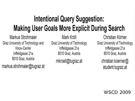 WSCD 2009. INTRODUCTION  Query suggestion has often been described as the process of making a user query resemble more closely the documents it is expected.